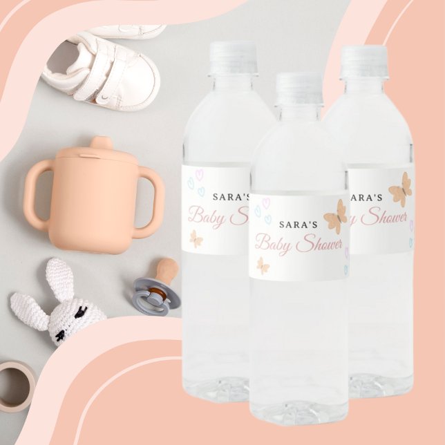 It's a Girl Cute handdraw butterflies Baby Shower  (It's a Girl Cute handdrawn school watercolor Baby Shower Cartoon Water Bottle Label (8" x 2.125")
Fo)