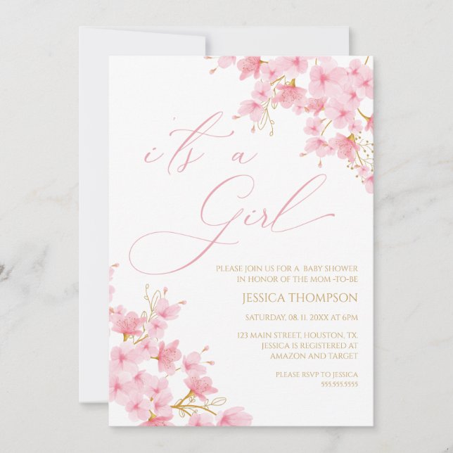 i'ts a Girl Floral Baby Shower Cherry Blossom Einladung (Vorderseite)