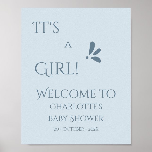 It's A Girl! Minimalism Pastel Blue Baby Shower Poster (Vorne)