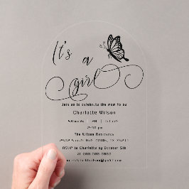 It's A Girl Modern Minimal Butterfly Baby Shower Acryleinladungen