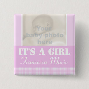 "It's a girl" neugeborenes Foto und nennen lillac Button