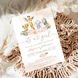 It's A Girl Party Animals Safari Baby Shower Einladung