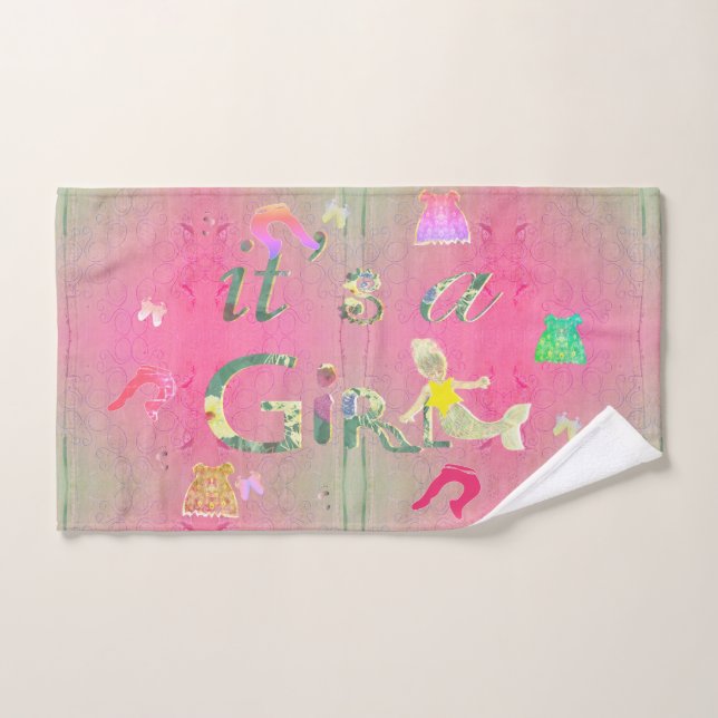 "It's a Girl" Pink Baby Kleidung Illustration Badhandtuch Set (Handtuch)