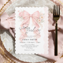 It's a Girl Pink Bow Coquette Ribbon Baby Shower