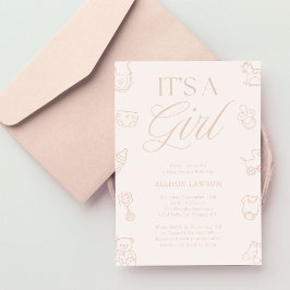 It's a Girl Pink Hand Drawn Baby Shower Einladung