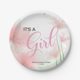 It's a Girl Soft Blush Pink Flowers  Pappteller