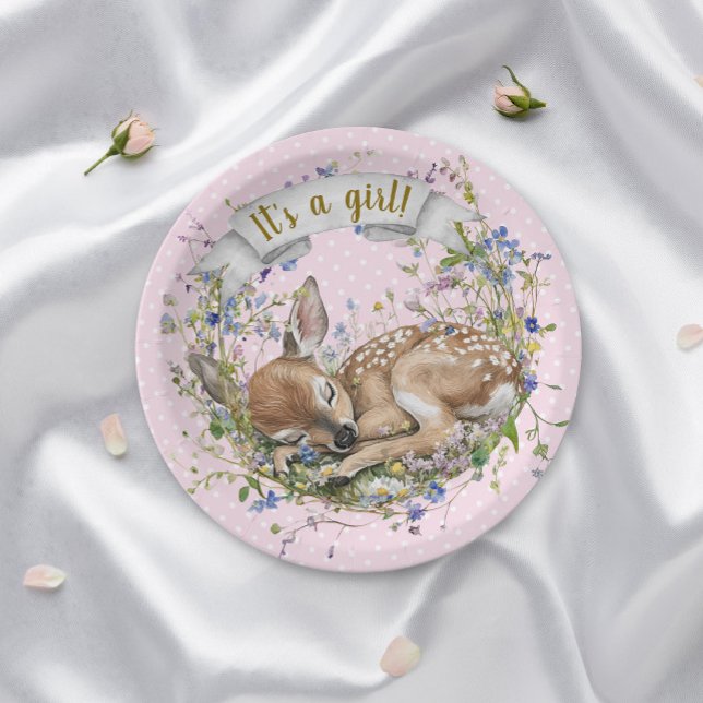 It's a girl Woodland Baby Shower Paper Plate Pappteller (Von Creator hochgeladen)