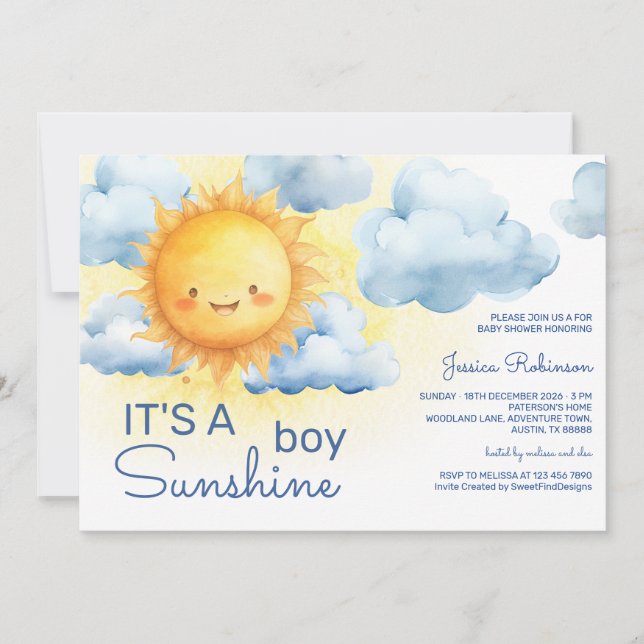 It's a Sunshine Boy Baby Shower Einladung (Vorderseite)