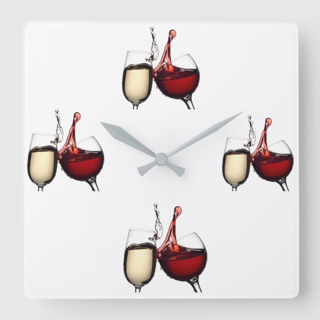 ***IT'S ALWAYS "WINE" O'CLOCK*** QUADRATISCHE WANDUHR (Vorderseite)