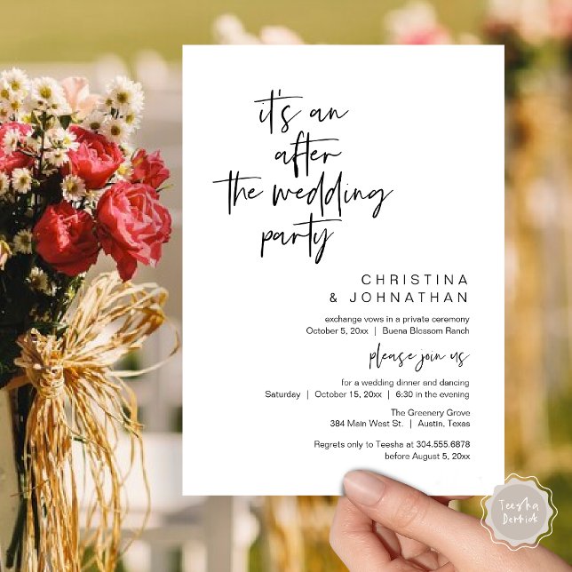 It's an after the wedding party, elopement dinner einladung (It's an after the wedding, Elopement dinner dancing brunch Party Invitation Card PDF Black White)