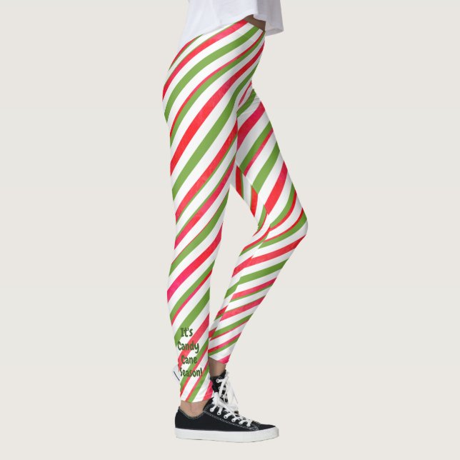 "It's Candy Cane Season" Grüne und rote Streifen Leggings (Rechts)