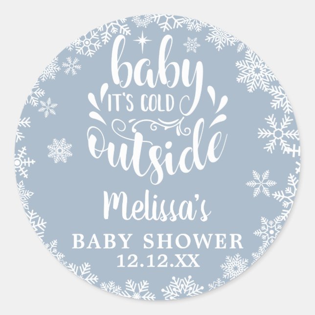 It's Cold Outside Blue Boy Winter Baby Shower Runder Aufkleber (Vorderseite)