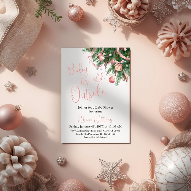 It's Cold Outside Pink Bow Winter Girl Baby Shower Einladung (Von Creator hochgeladen)