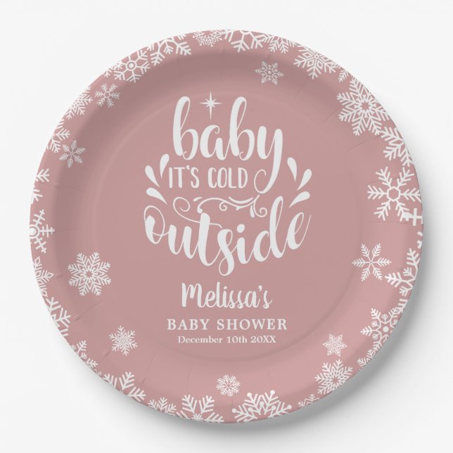 It's Cold Outside Pink Girl Winter Baby Shower Pappteller (Vorderseite)