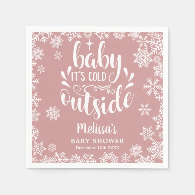 It's Cold Outside Pink Girl Winter Baby Shower Serviette (Vorderseite)