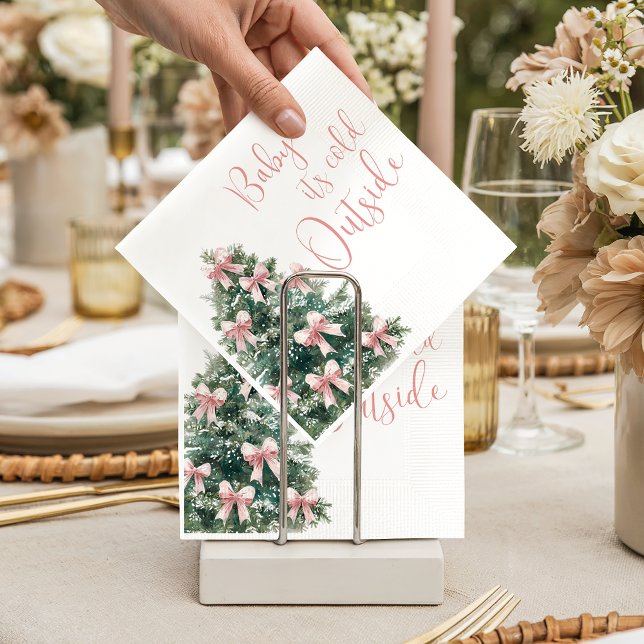 It's Cold Outside Winter Pink Bow Girl Baby Shower Serviette (Von Creator hochgeladen)