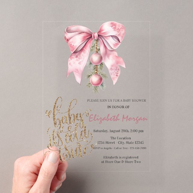 It's Cold Pink Bow Christmas Balls Baby Shower   Acryleinladungen (Insitu (Handheld))