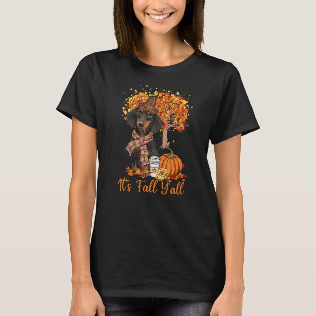 It's Fall Y'all Maple Dachshund Dog Leaf Fall Autu T-Shirt (Vorderseite)