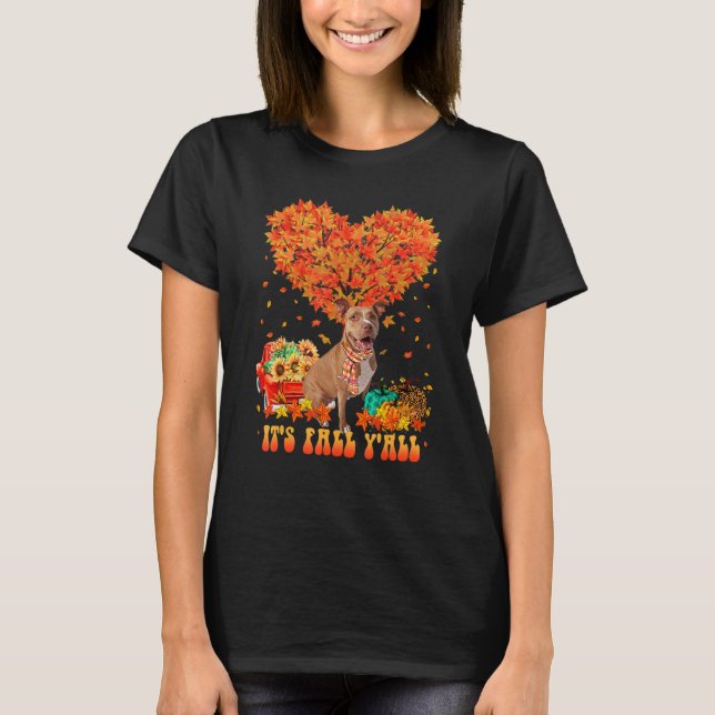 It's Fall Y'all Pitbull Dog Pumpkin Autumn Tree Th T-Shirt (Vorderseite)