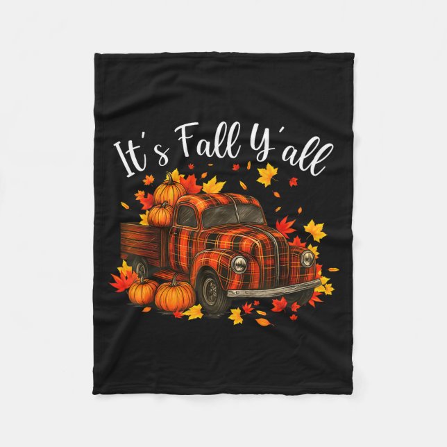 It's Fall Y'all Pumpkin Truck Autumn Tree Hello Fa Fleecedecke (Vorderseite)