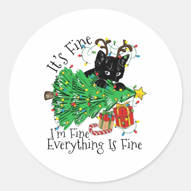 It's Fine I'm Fine Everything Is Fine Fun Christma Runder Aufkleber (Vorderseite)