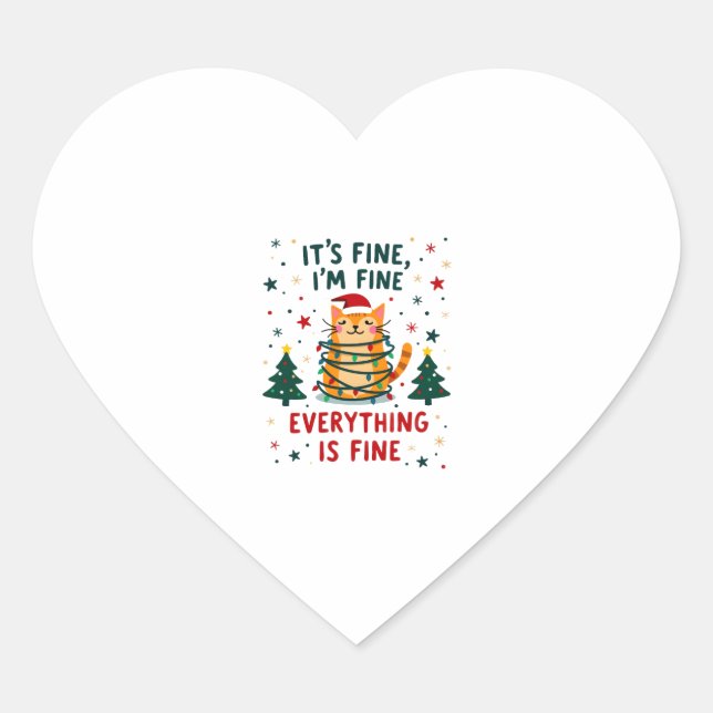 It's Fine I'm Fine Everything Is Fine Xmas Cat Chr Herz-Aufkleber (Vorderseite)