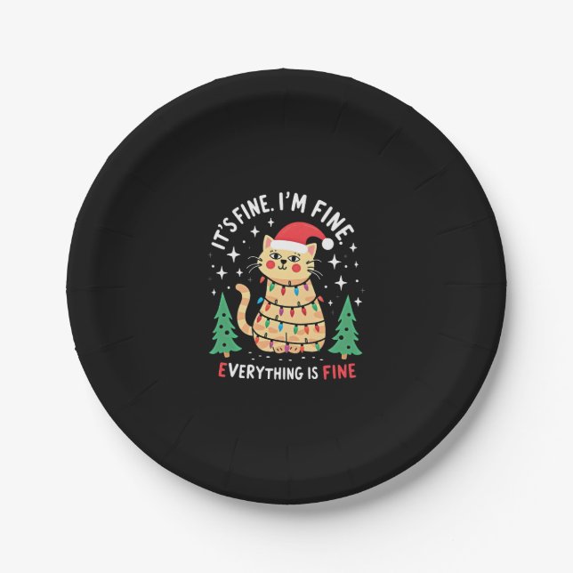It's Fine I'm Fine Everything Is Fine Xmas Cat Chr Pappteller (Vorderseite)