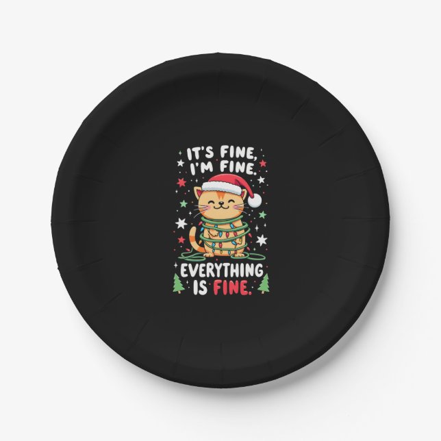 It's Fine I'm Fine Everything Is Fine Xmas Cat Chr Pappteller (Vorderseite)
