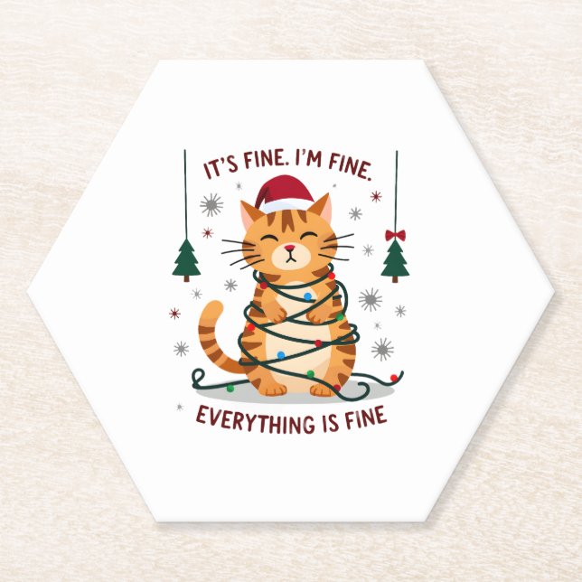 It's Fine I'm Fine Everything Is Fine Xmas Cat Chr Untersetzer (Vorderseite)