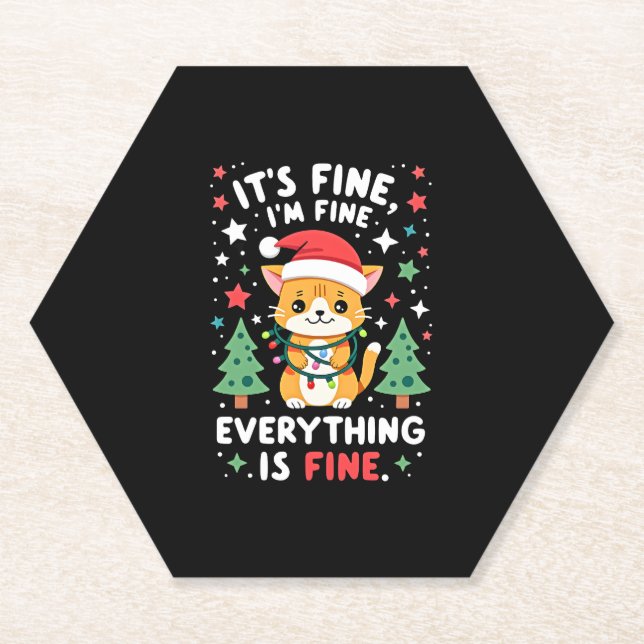 It's Fine I'm Fine Everything Is Fine Xmas Cat Chr Untersetzer (Vorderseite)