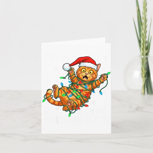 It's Fine I'm Fine Orange Cat Christmas Light Funn Karte (Vorderseite)