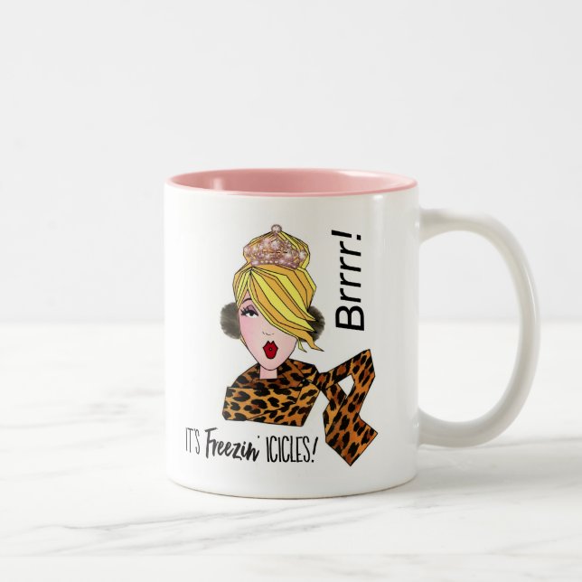 "It's freezin’ Icicles" Diva Two-Tone-Coffee-Tasse Zweifarbige Tasse (Rechts)