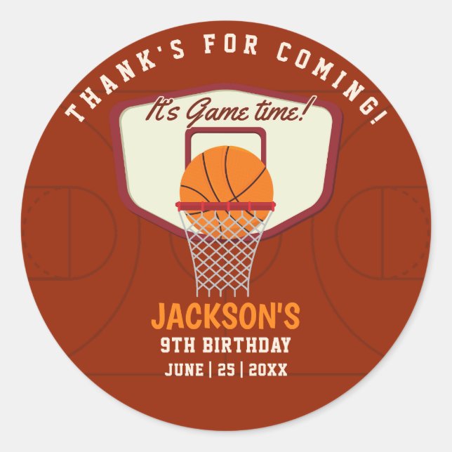 It's Game time! Funny Basketball theme Birthday  Runder Aufkleber (Vorderseite)