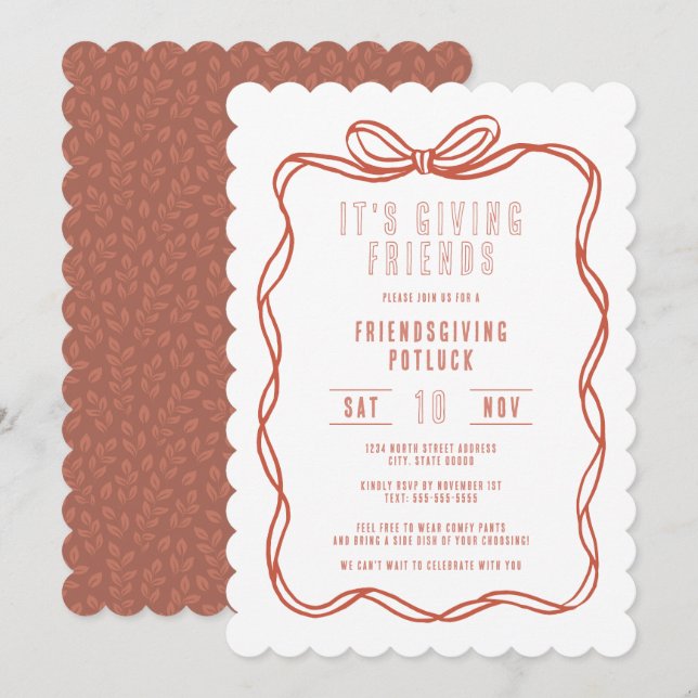 It's Giving Friends Friendsgiving Coquette Bow Einladung (Vorne/Hinten)