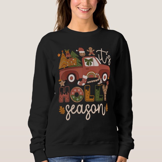 It's Holly Season 60s 70s Retro Hippie Christmas Sweatshirt (Vorderseite)