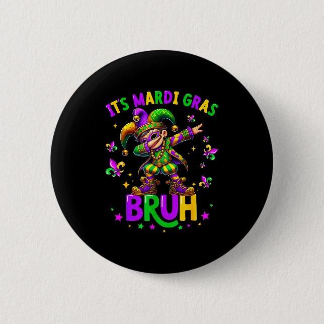 It's Mardi Gras Bruh Dabbing Leprechaun Jester New Button (Vorderseite)