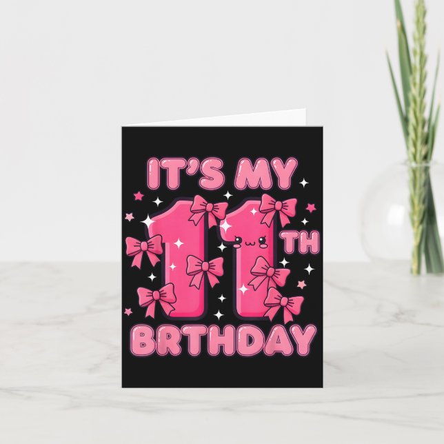 It's My 11th Birthday Coquette Bow Girl Cute 11 Ye Karte (Vorderseite)