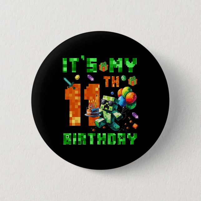 It's My 11th Birthday Pixel Number Video Game Game Button (Vorderseite)