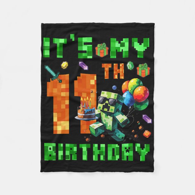 It's My 11th Birthday Pixel Number Video Game Game Fleecedecke (Vorderseite)