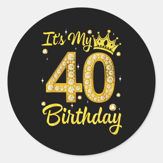 It's My 40th Birthday Women Queen Diamond Crown  Runder Aufkleber (Vorderseite)