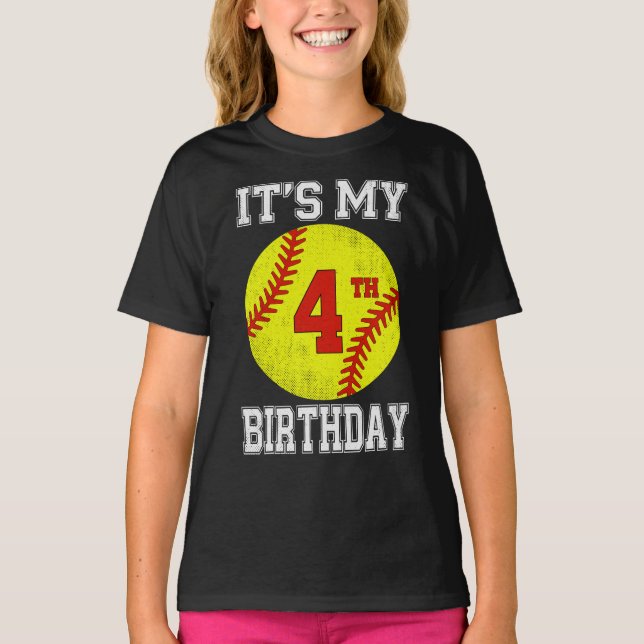It's My 4th Birthday Girl Softball 4 Year Old T-Shirt (Vorderseite)