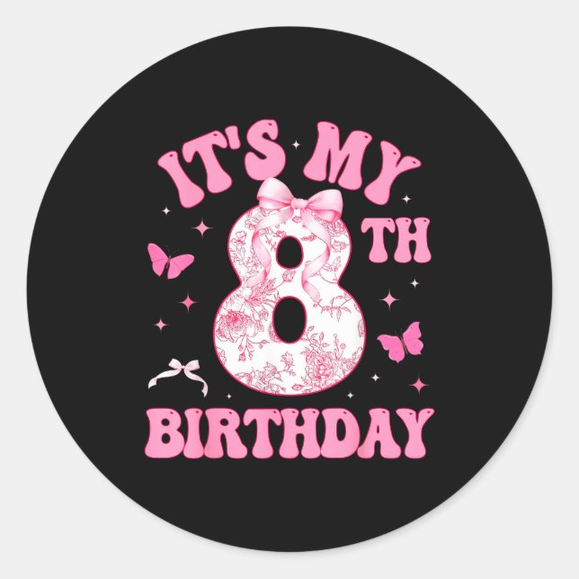 It's My 8th Birthday Nk Coquette Bow 8 Year Old Bi Runder Aufkleber (Vorderseite)