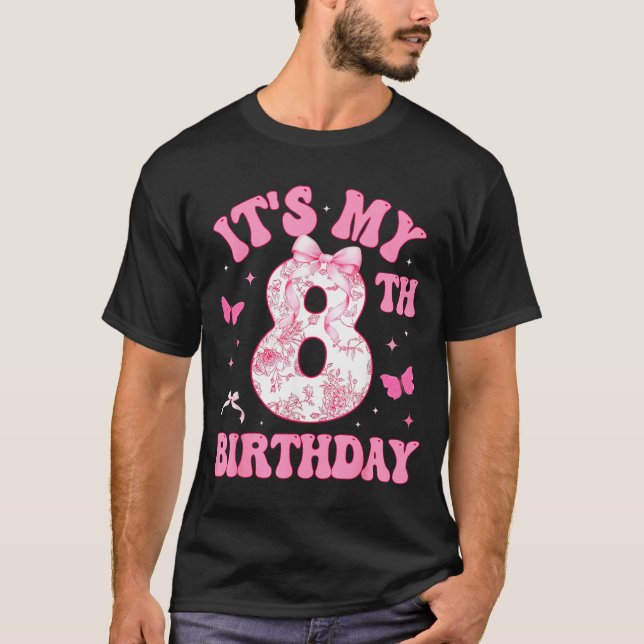 It's My 8th Birthday Nk Coquette Bow 8 Year Old Bi T-Shirt (Vorderseite)