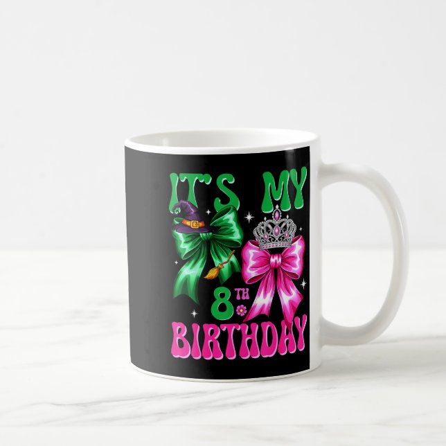 It's My 8th Birthday Witch Nk And Green Bow Croche Kaffeetasse (Rechts)
