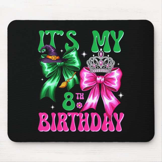 It's My 8th Birthday Witch Nk And Green Bow Croche Mousepad (Vorne)