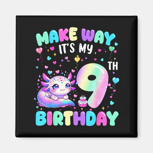 It's My 9th Birthday Girl Cute Axolotl 9 Year Old  Magnet (Vorne)