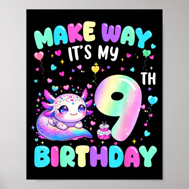 It's My 9th Birthday Girl Cute Axolotl 9 Year Old  Poster (Vorne)