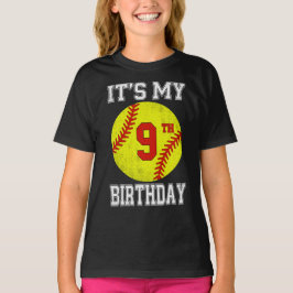 It's My 9th Birthday Girl Softball 9 Year Old T-Shirt