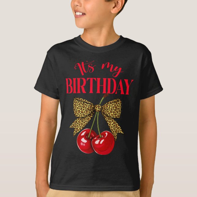 It's My Birthday Cute Cherry Leopard Coquette Bow  T-Shirt (Vorderseite)