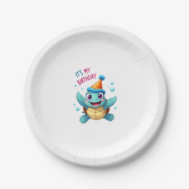 It's My Birthday Cute Sea Turtle Ocean Birthday Pa Pappteller (Vorderseite)